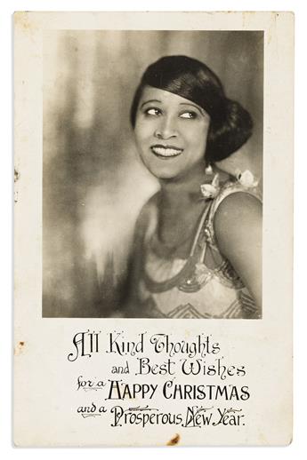 (ENTERTAINMENT--MUSIC.) Photo postcard of early blues singer Edith Wilson, signed and inscribed on verso.